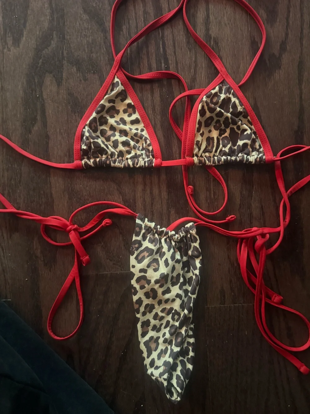 Frankie's Bikinis Red Leopard-Print Triangle String Bikini